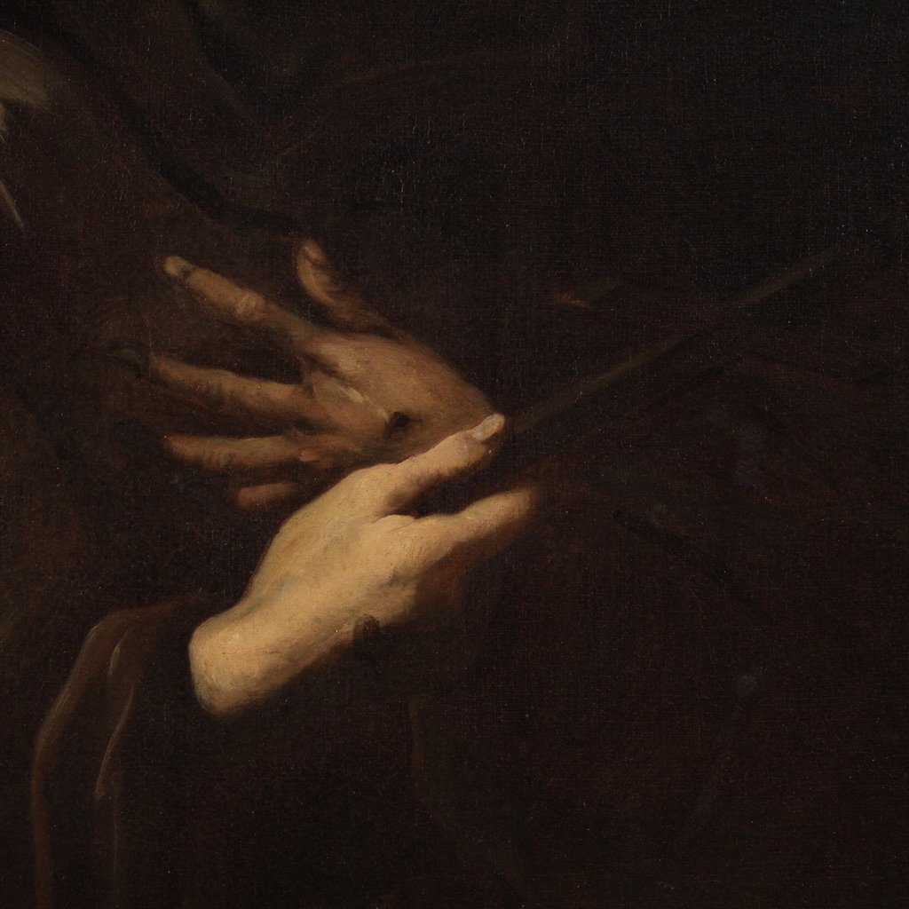Tableau italien antique du 17ème siècle, Saint François d’Assise-photo-1