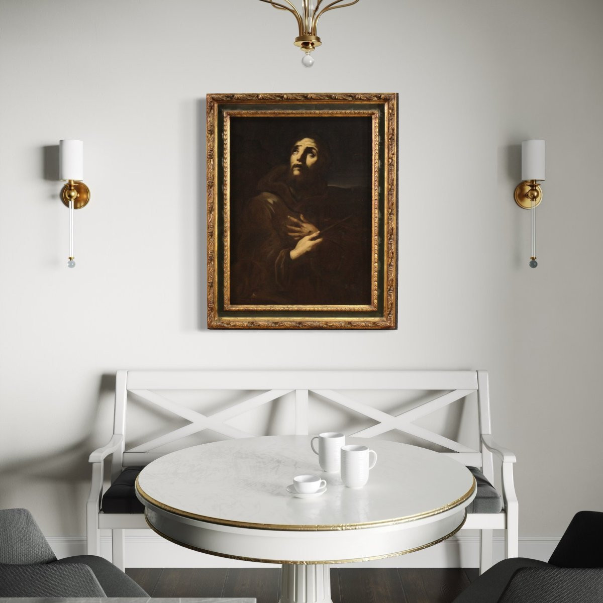 Tableau italien antique du 17ème siècle, Saint François d’Assise-photo-2