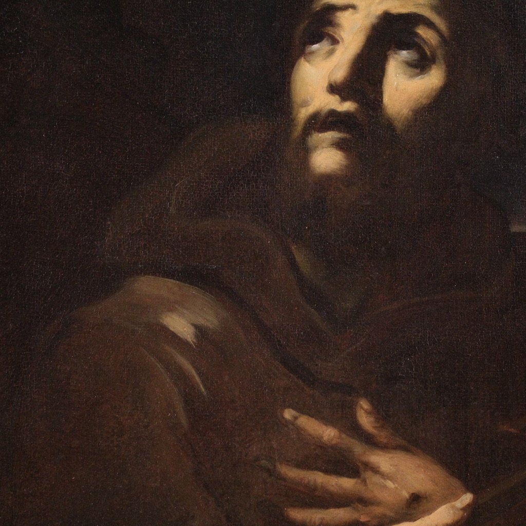 Tableau italien antique du 17ème siècle, Saint François d’Assise-photo-5