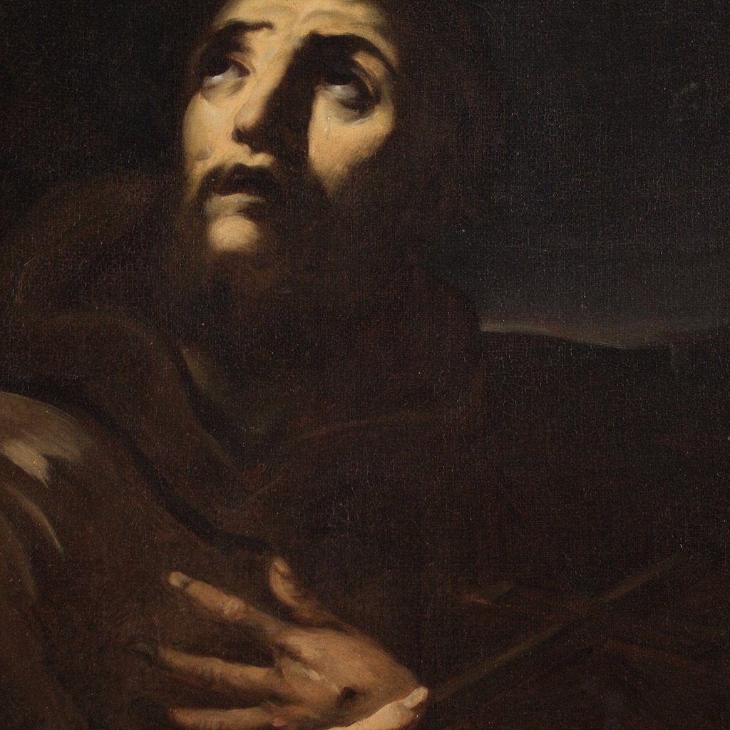 Tableau italien antique du 17ème siècle, Saint François d’Assise-photo-7