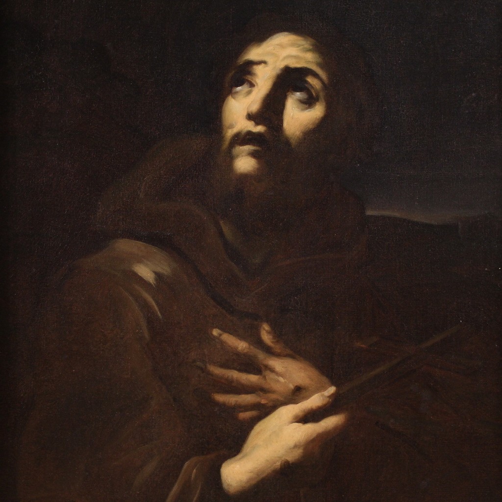 Tableau italien antique du 17ème siècle, Saint François d’Assise