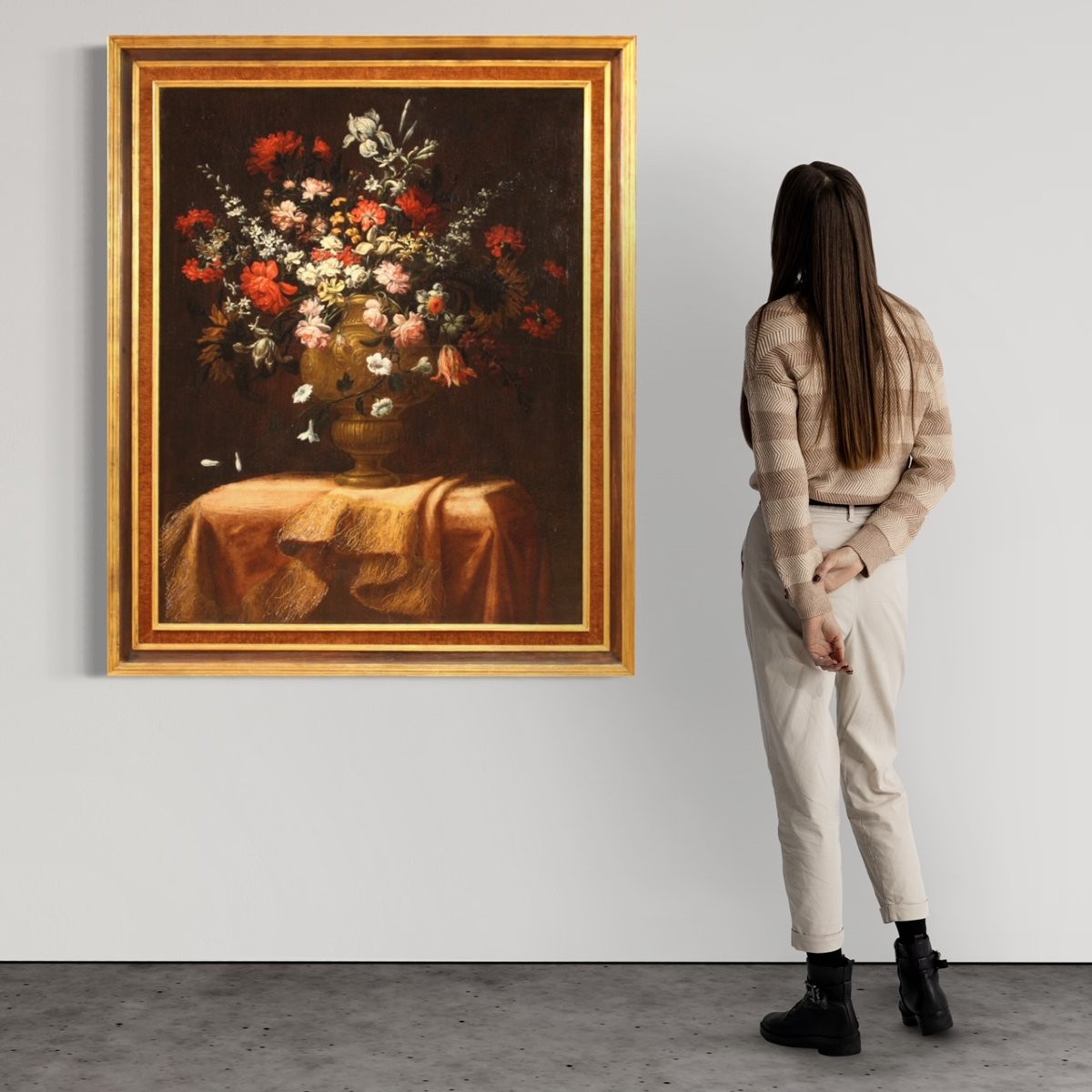 Ancien tableau du 17ème siècle, nature morte au vase de fleurs-photo-2