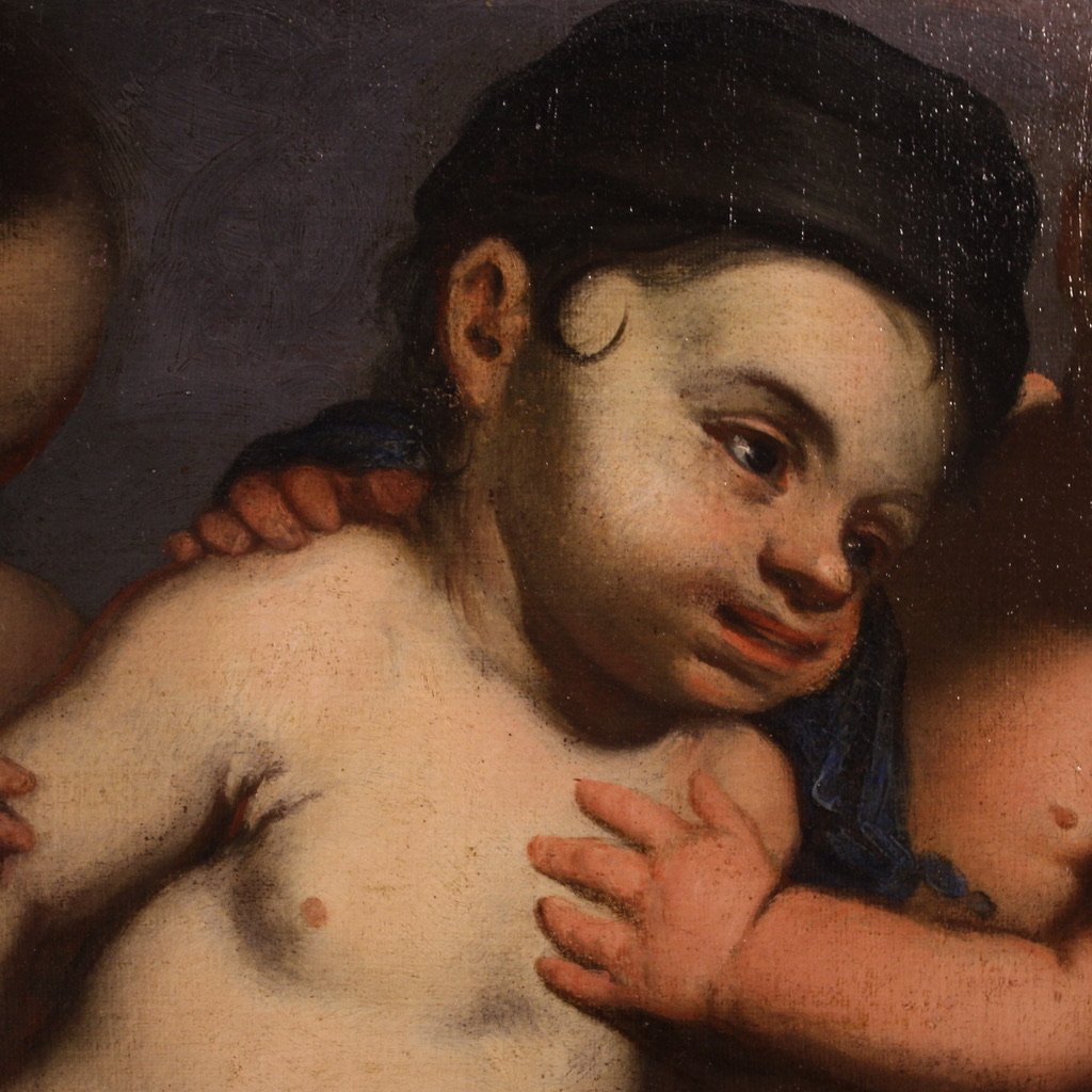 Tableau ancien italien jeux de chérubins du 17ème siècle-photo-8