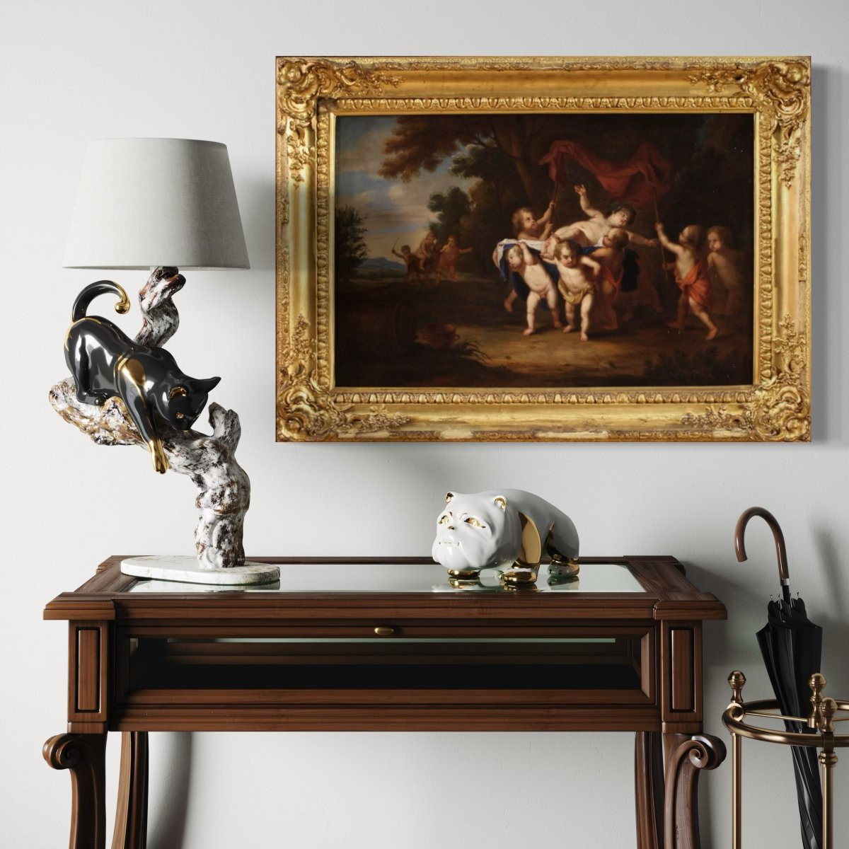 Peinture flamande antique du 18ème siècle, Bacchanale-photo-1