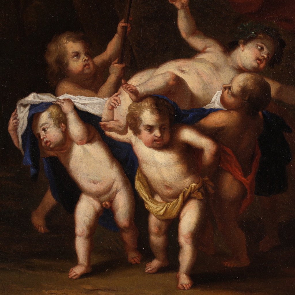Peinture flamande antique du 18ème siècle, Bacchanale-photo-2