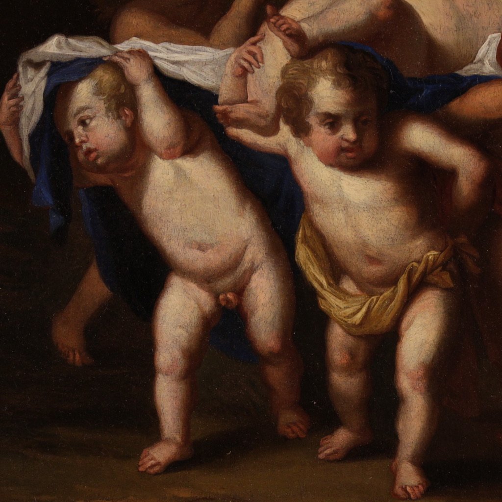 Peinture flamande antique du 18ème siècle, Bacchanale-photo-3