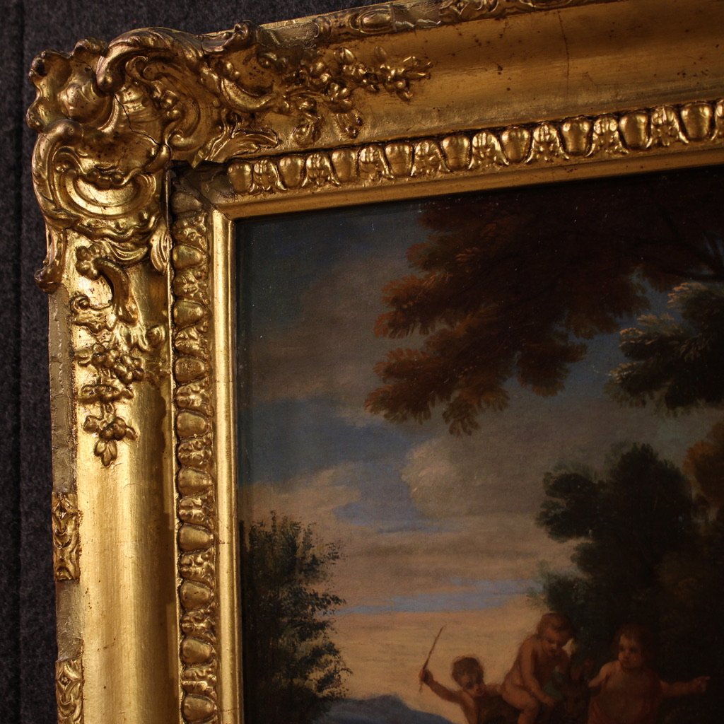 Peinture flamande antique du 18ème siècle, Bacchanale-photo-4