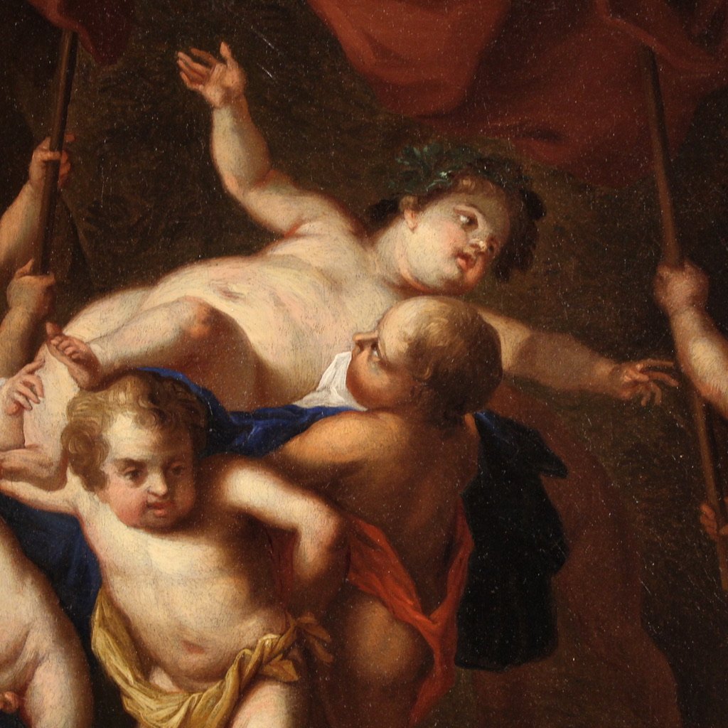 Peinture flamande antique du 18ème siècle, Bacchanale-photo-6