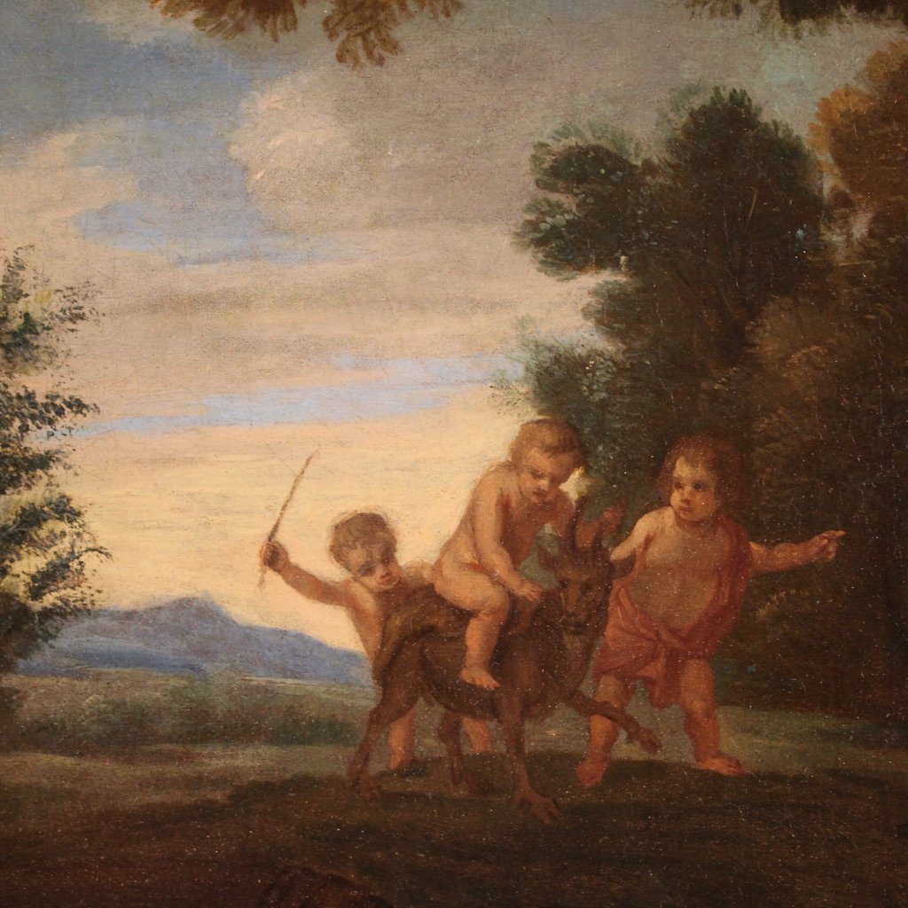 Peinture flamande antique du 18ème siècle, Bacchanale-photo-7