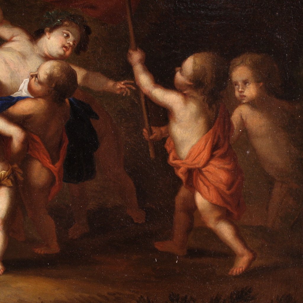 Peinture flamande antique du 18ème siècle, Bacchanale-photo-8