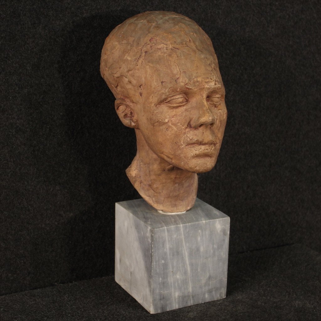 Sculpture italienne en terre cuite avec socle en marbre-photo-3