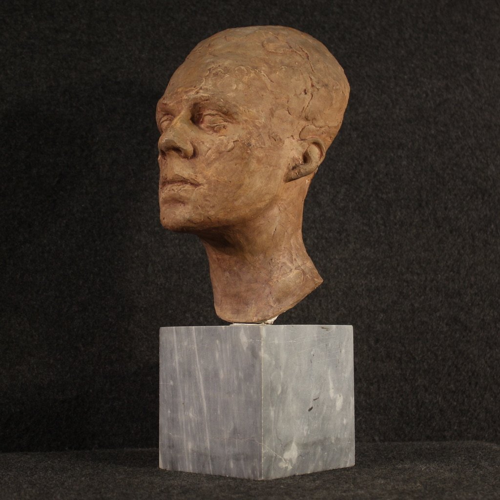 Sculpture italienne en terre cuite avec socle en marbre-photo-3