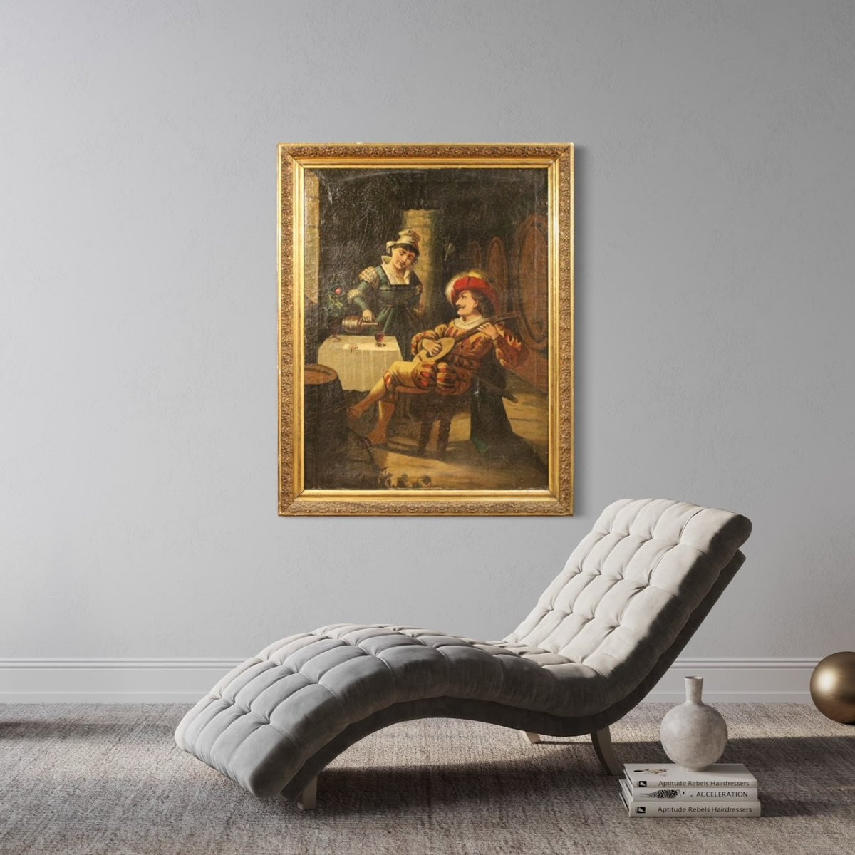 Italian Painting Interior Scene From 20th Century-photo-3