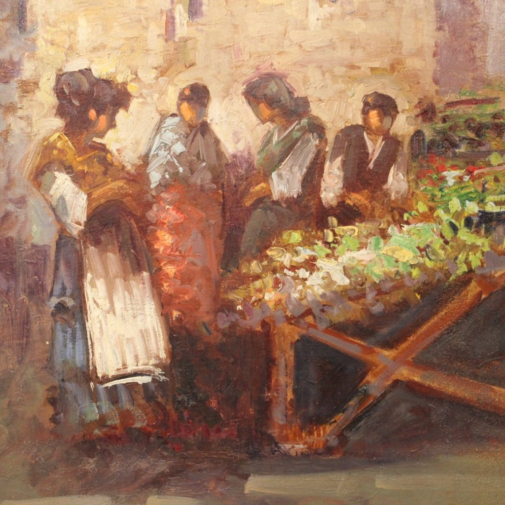 Italian Painting Popular Scene With Figures From 20th Century-photo-2