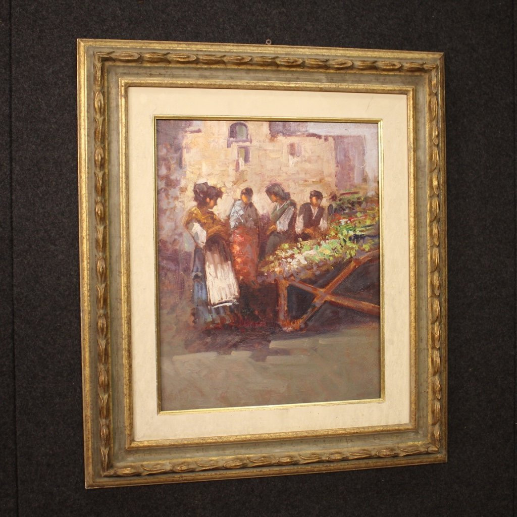 Italian Painting Popular Scene With Figures From 20th Century-photo-3