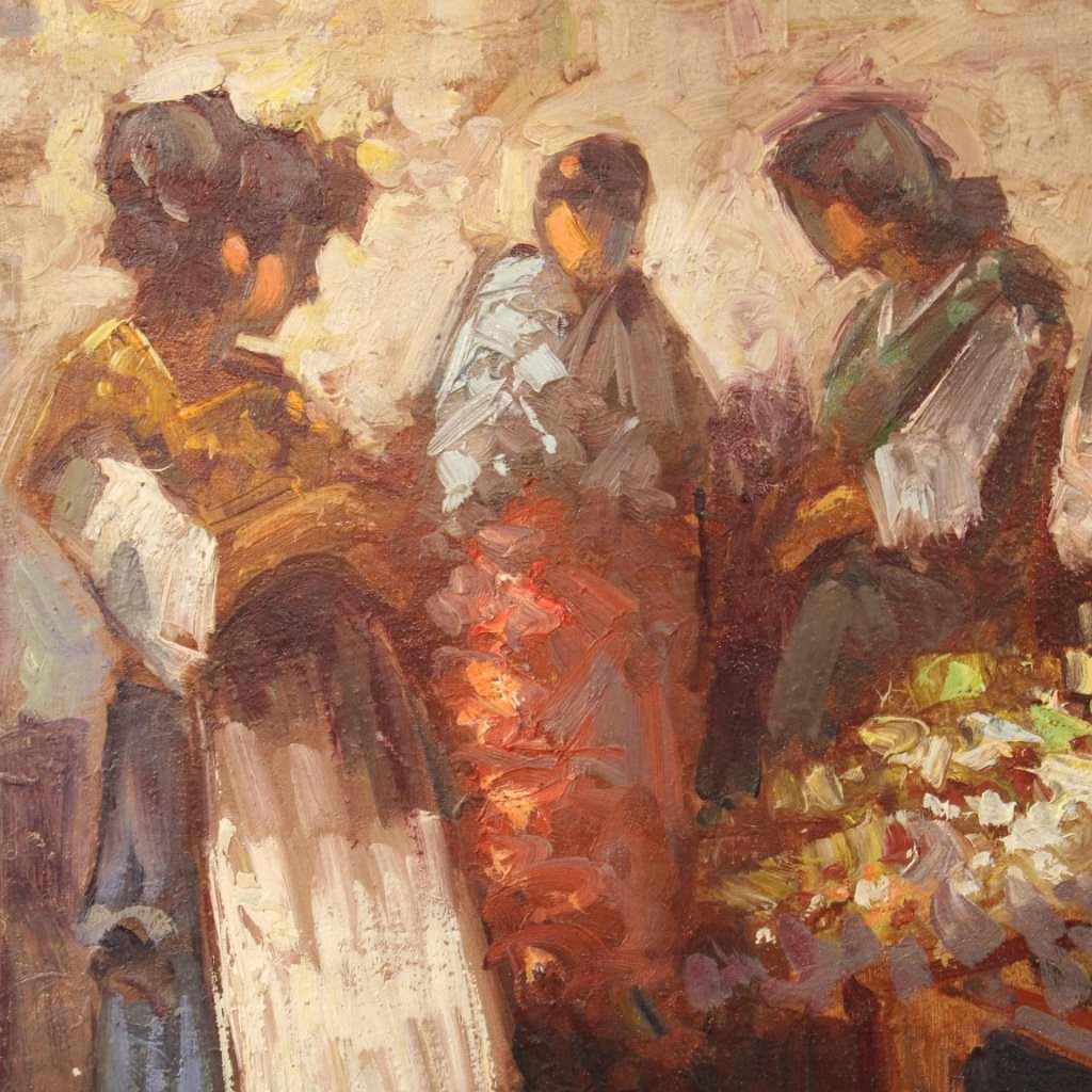 Italian Painting Popular Scene With Figures From 20th Century-photo-4