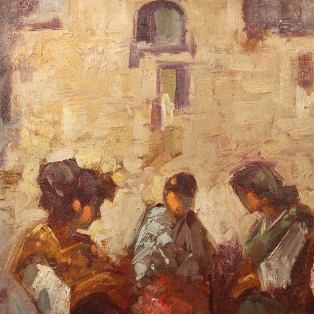 Italian Painting Popular Scene With Figures From 20th Century-photo-4