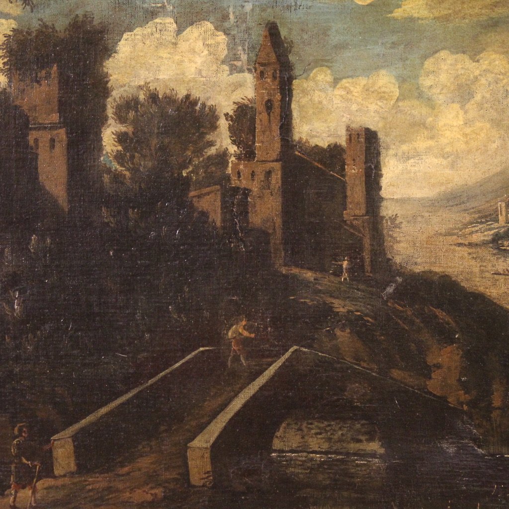 Antique Italian Landscape Painting From The 18th Century-photo-3