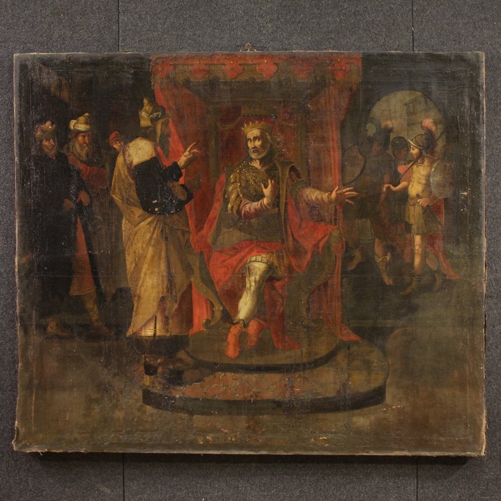 Peinture italienne antique scène biblique du 17ème siècle-photo-2