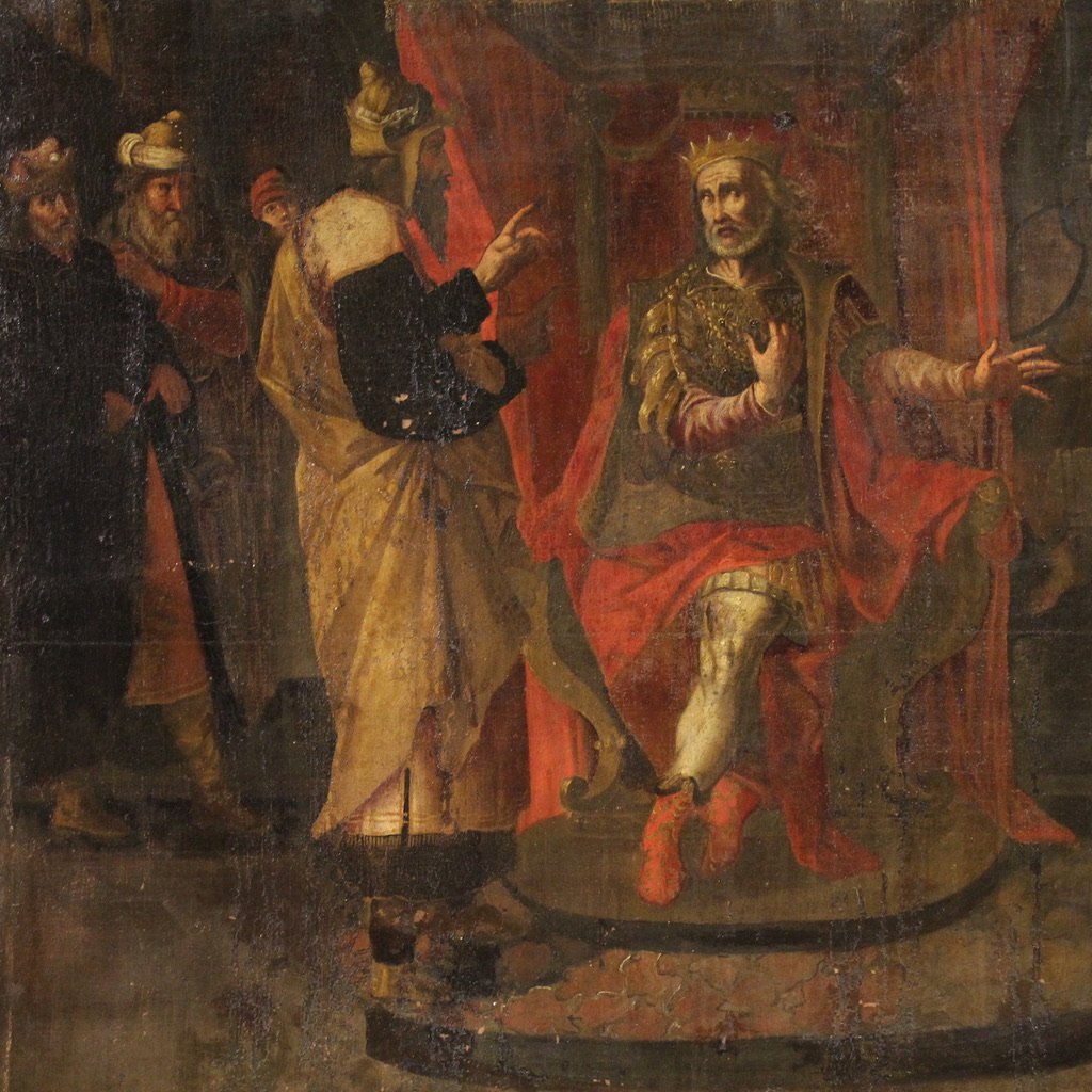 Peinture italienne antique scène biblique du 17ème siècle-photo-4