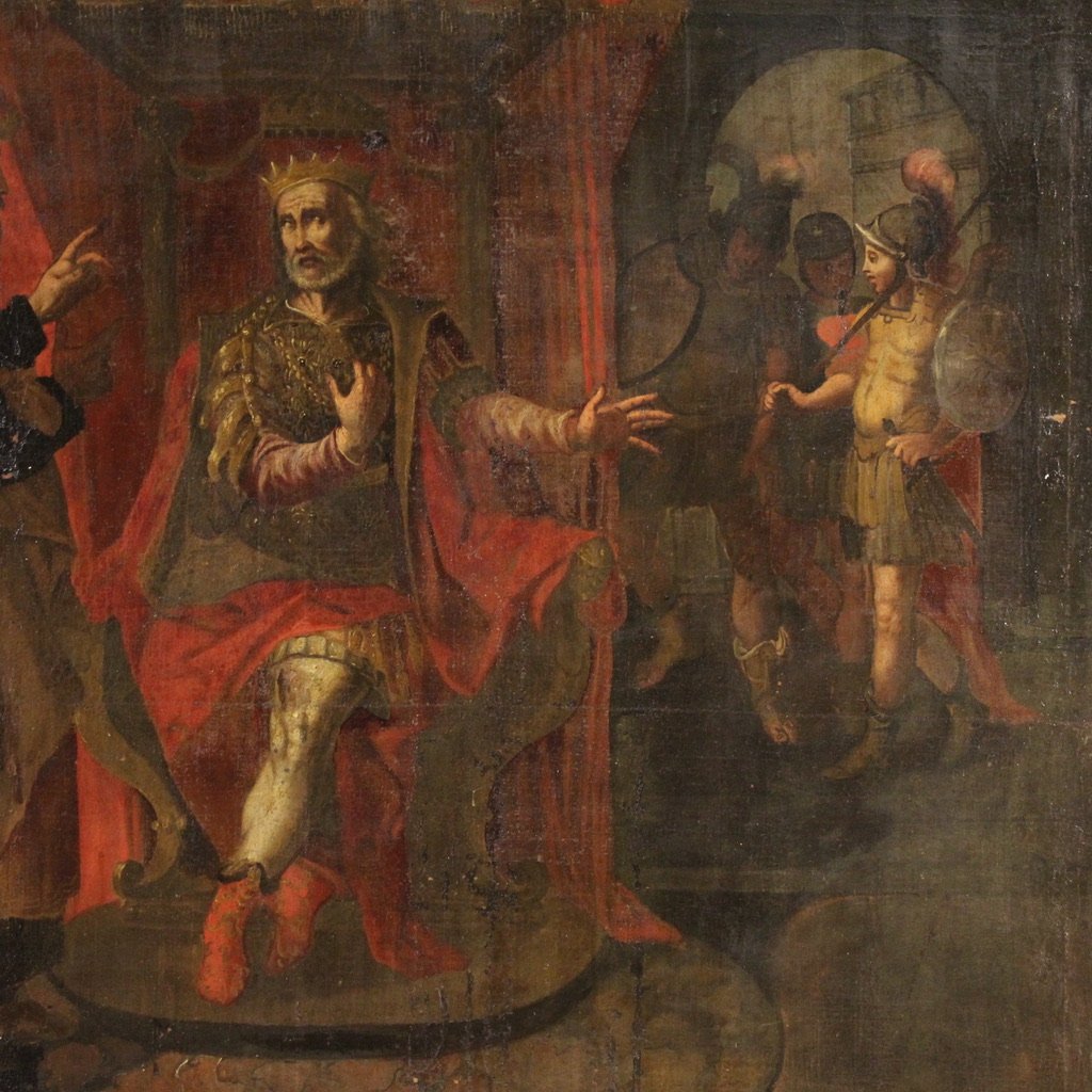 Peinture italienne antique scène biblique du 17ème siècle-photo-2