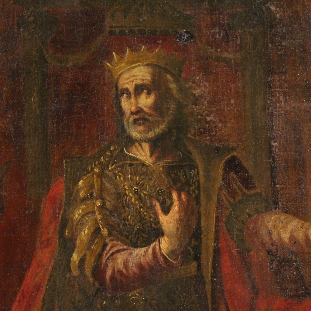 Peinture italienne antique scène biblique du 17ème siècle-photo-4