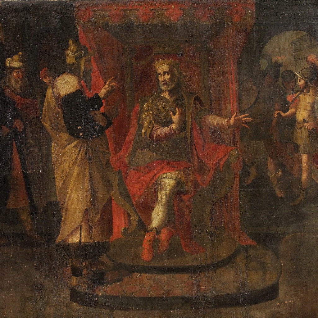 Peinture italienne antique scène biblique du 17ème siècle