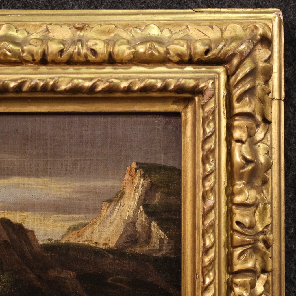 Antique Landscape Painting With Men-at-arms From The 17th Century-photo-4