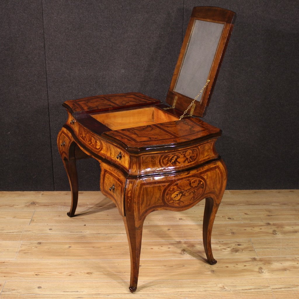 Coiffeuse lombarde marquetée de style Louis XV du 20ème siècle-photo-1