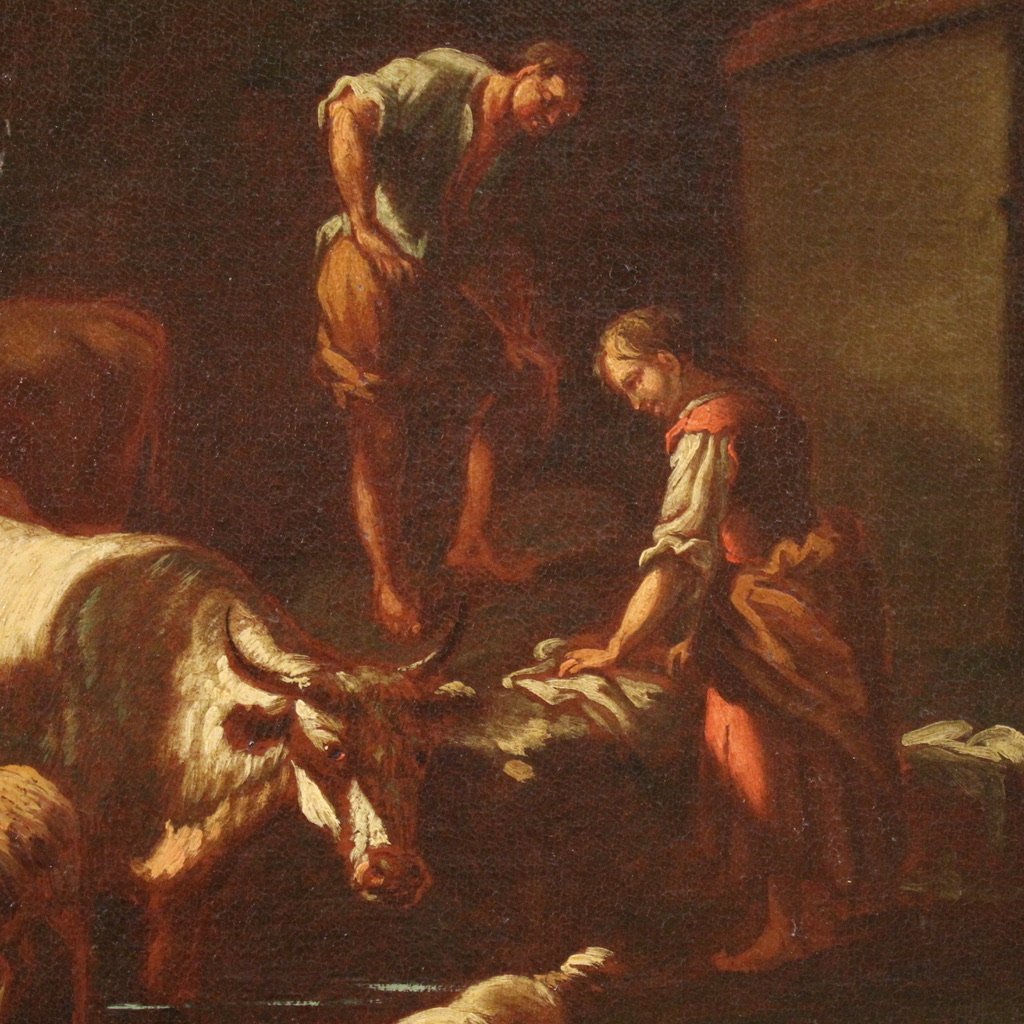 Peinture de l'école romaine du 17ème siècle, paysage avec scène pastorale-photo-2