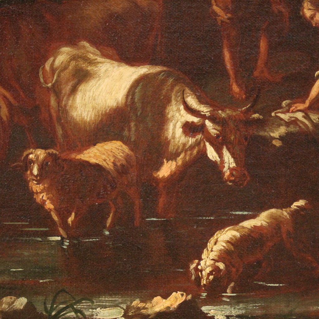 Peinture de l'école romaine du 17ème siècle, paysage avec scène pastorale-photo-7