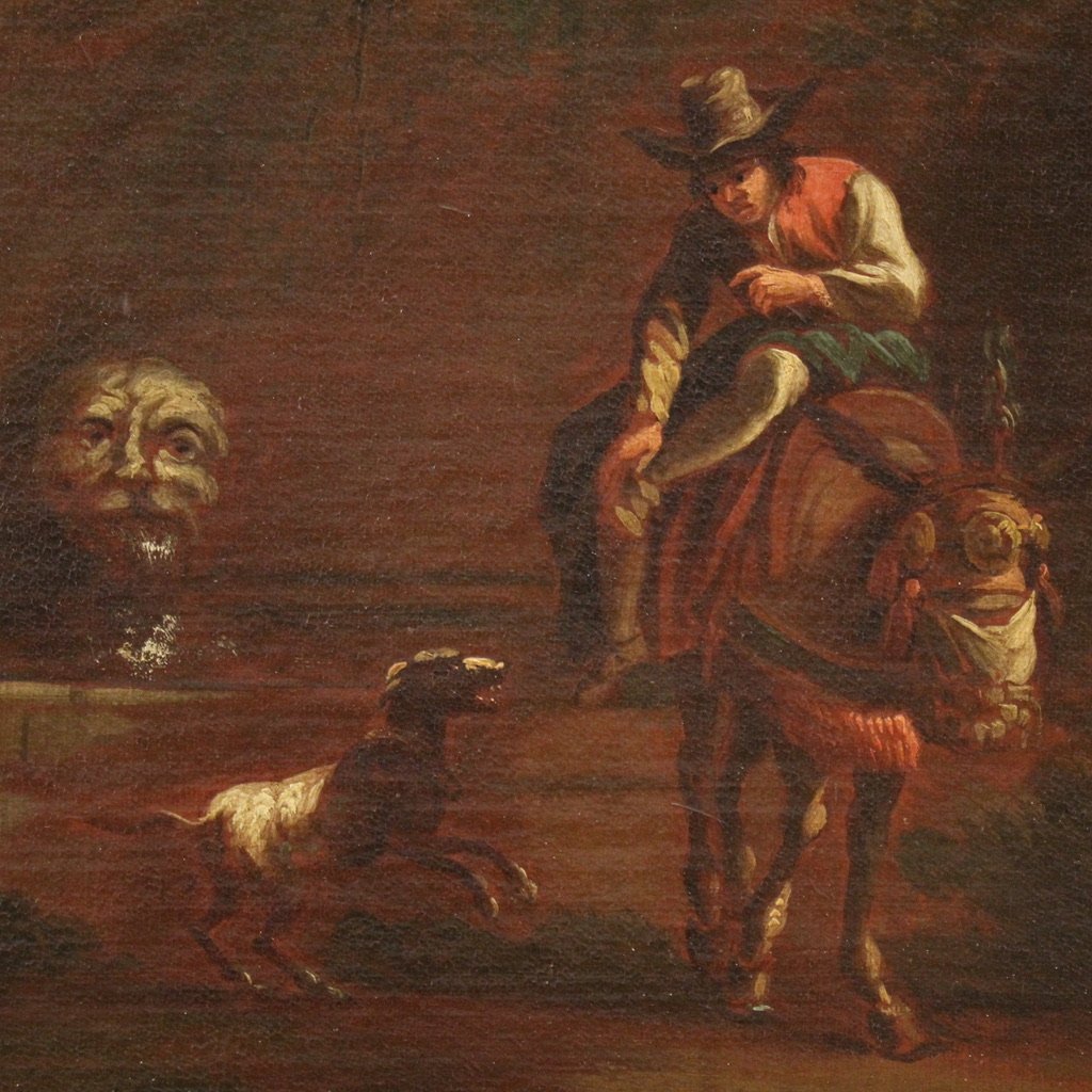 Peinture de paysage bucolique avec personnages du 17ème siècle, scène pastorale-photo-4
