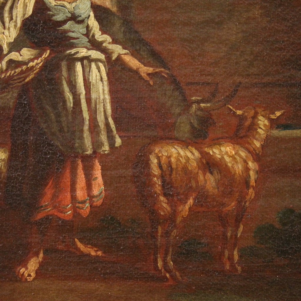 Peinture de paysage bucolique avec personnages du 17ème siècle, scène pastorale-photo-8