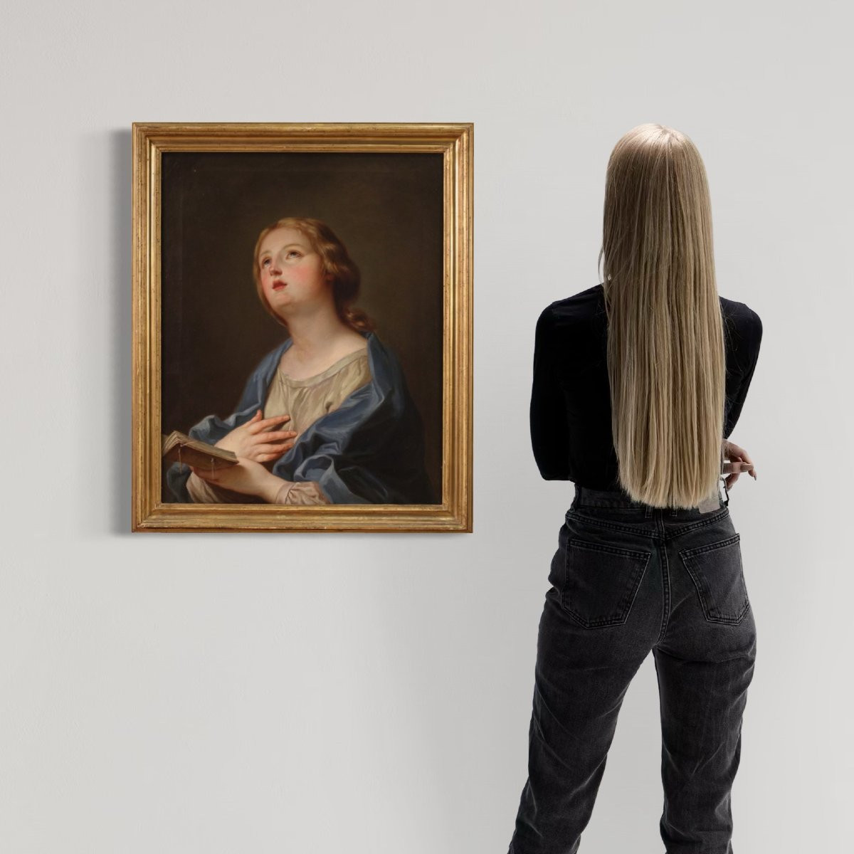 Peinture italienne du 19ème siècle, Madone en prière-photo-3