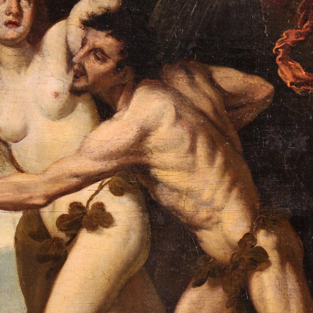 Antique 17th Century Painting, The Expulsion Of Adam And Eve From The Garden Of Eden-photo-4
