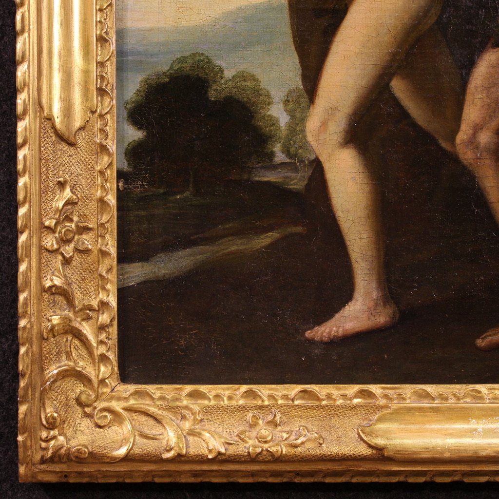 Antique 17th Century Painting, The Expulsion Of Adam And Eve From The Garden Of Eden-photo-5