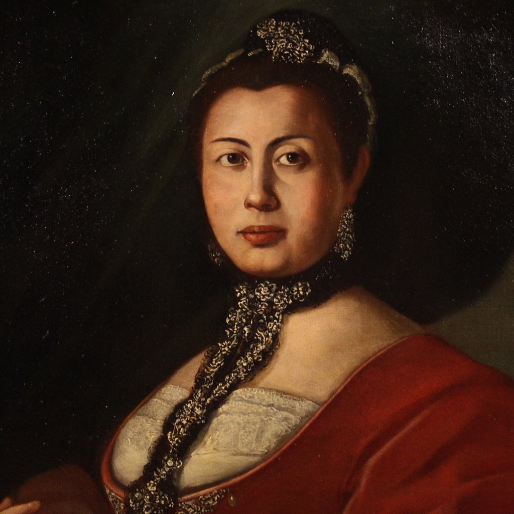 Grand tableau italien du 18ème siècle, Portrait d'une dame-photo-4