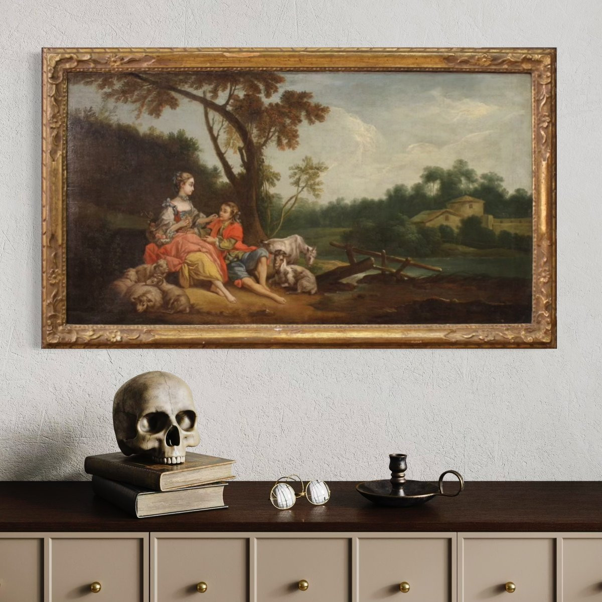 French School Painting Of The 18th Century, Rococo Gallant Scene-photo-3