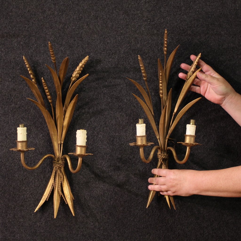 Paire d'appliques françaises en fer doré-photo-2