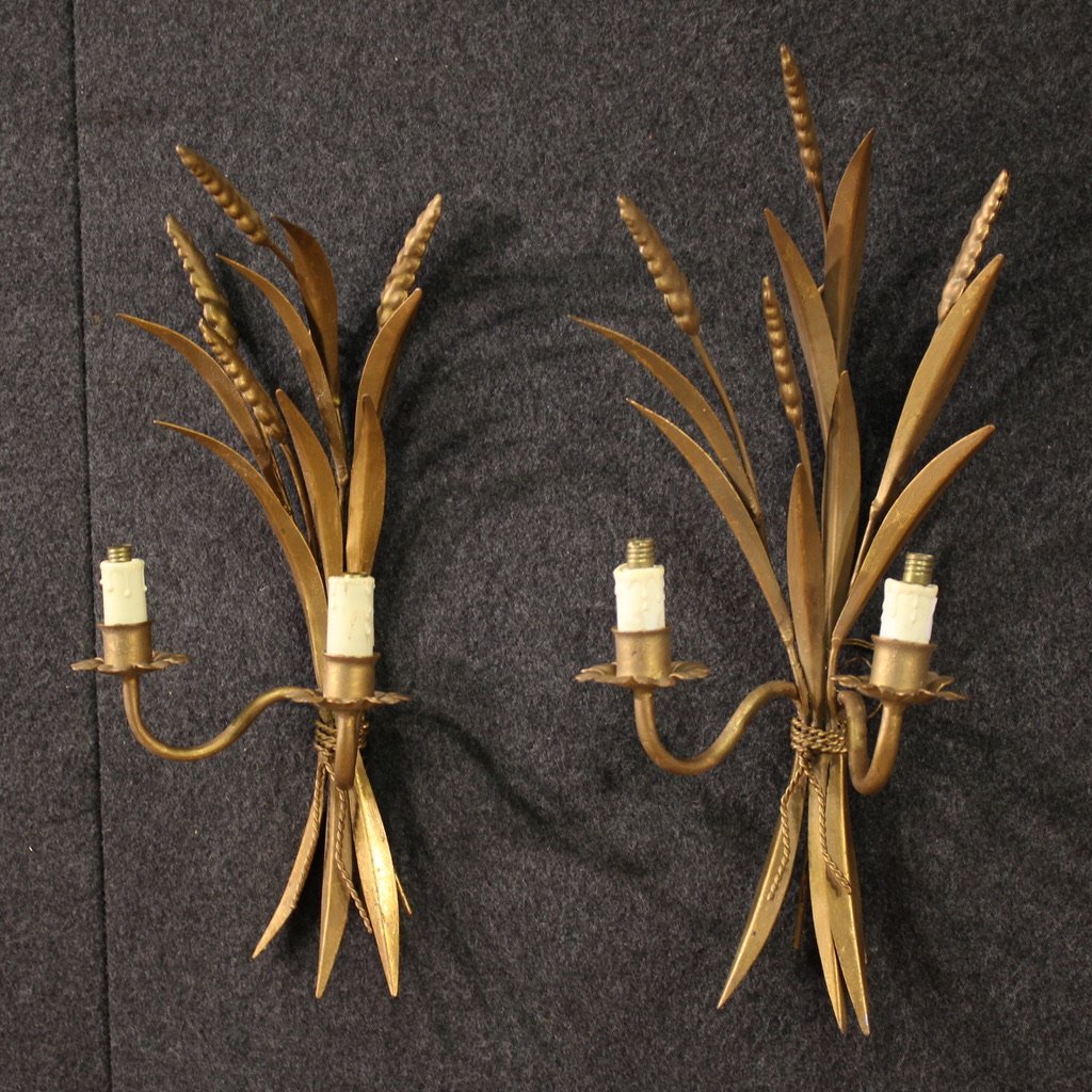 Paire d'appliques françaises en fer doré-photo-8