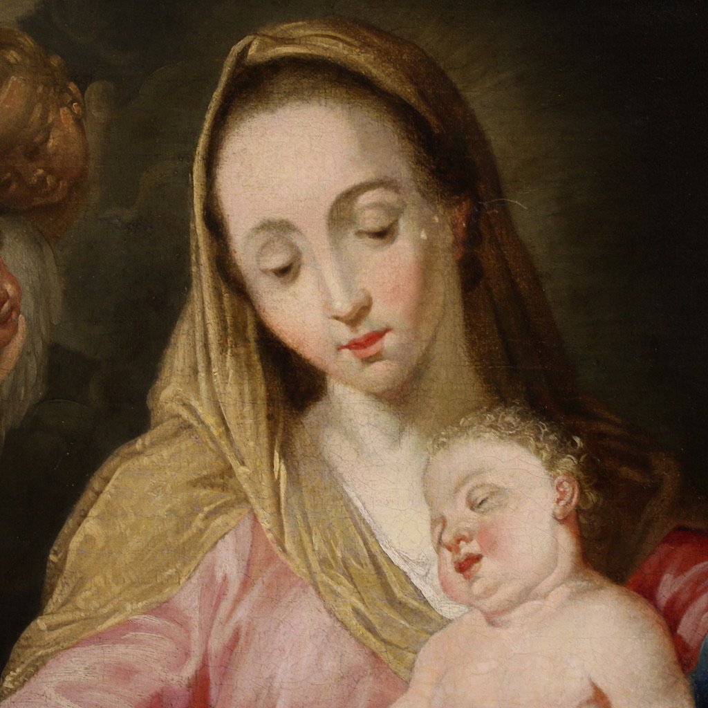 Grand tableau religieux du 18ème siècle, La Vierge à l'Enfant-photo-4
