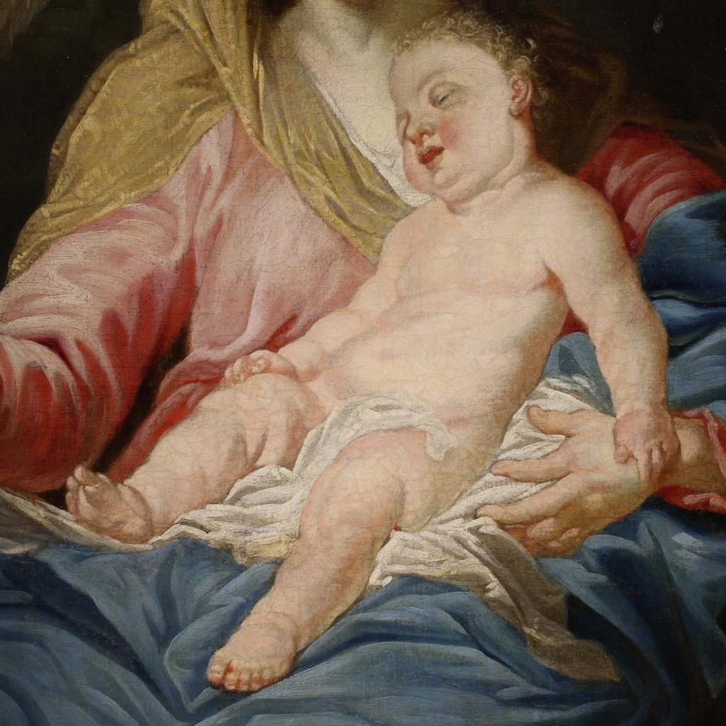 Grand tableau religieux du 18ème siècle, La Vierge à l'Enfant-photo-8