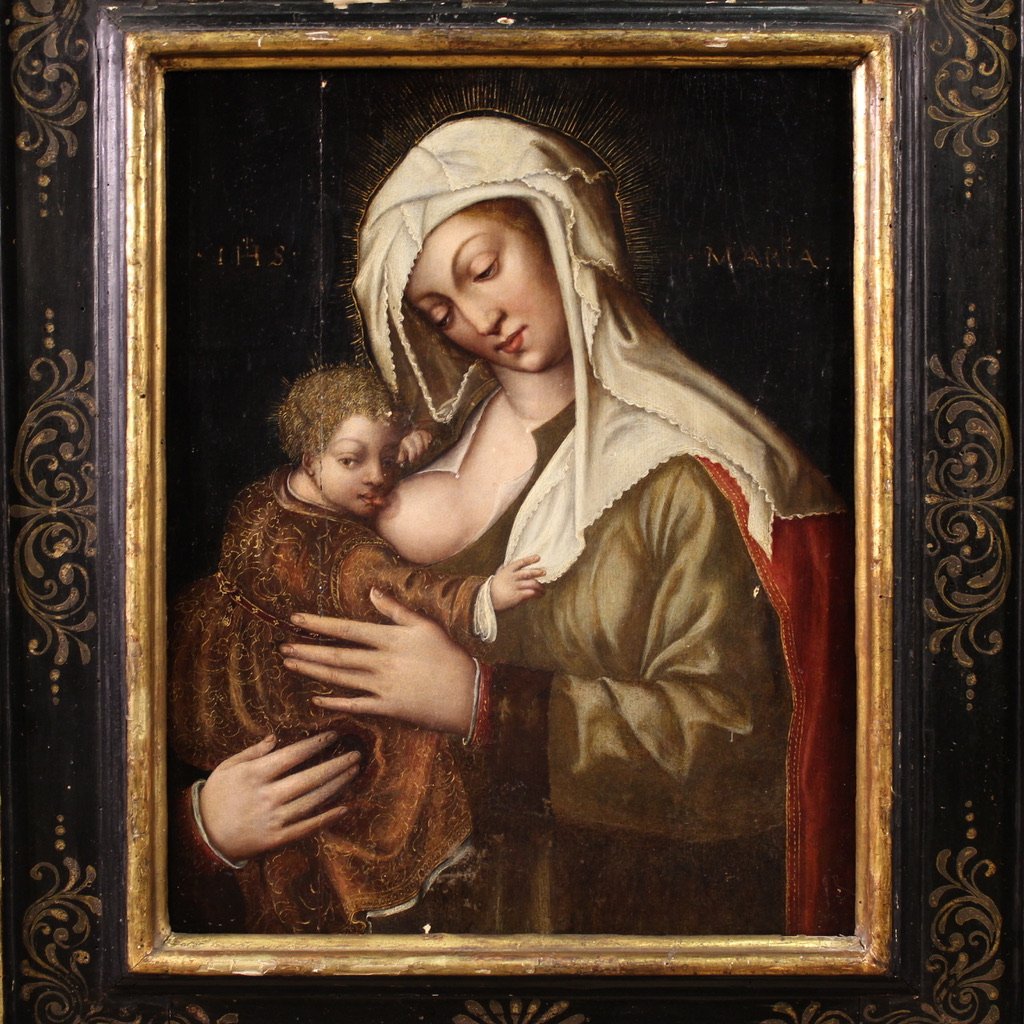 16th Century Panel Painting, Madonna With Child-photo-2
