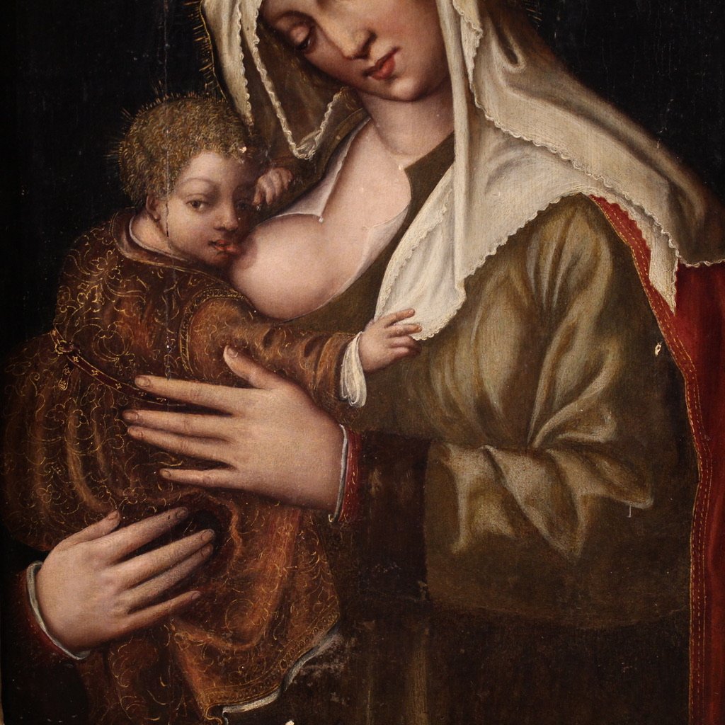 16th Century Panel Painting, Madonna With Child-photo-2
