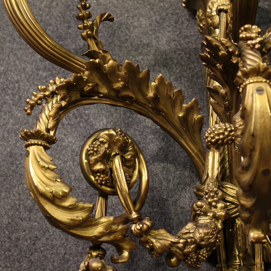Pair Of French Louis XVI Style Gilded Bronze Wall Lamps-photo-2