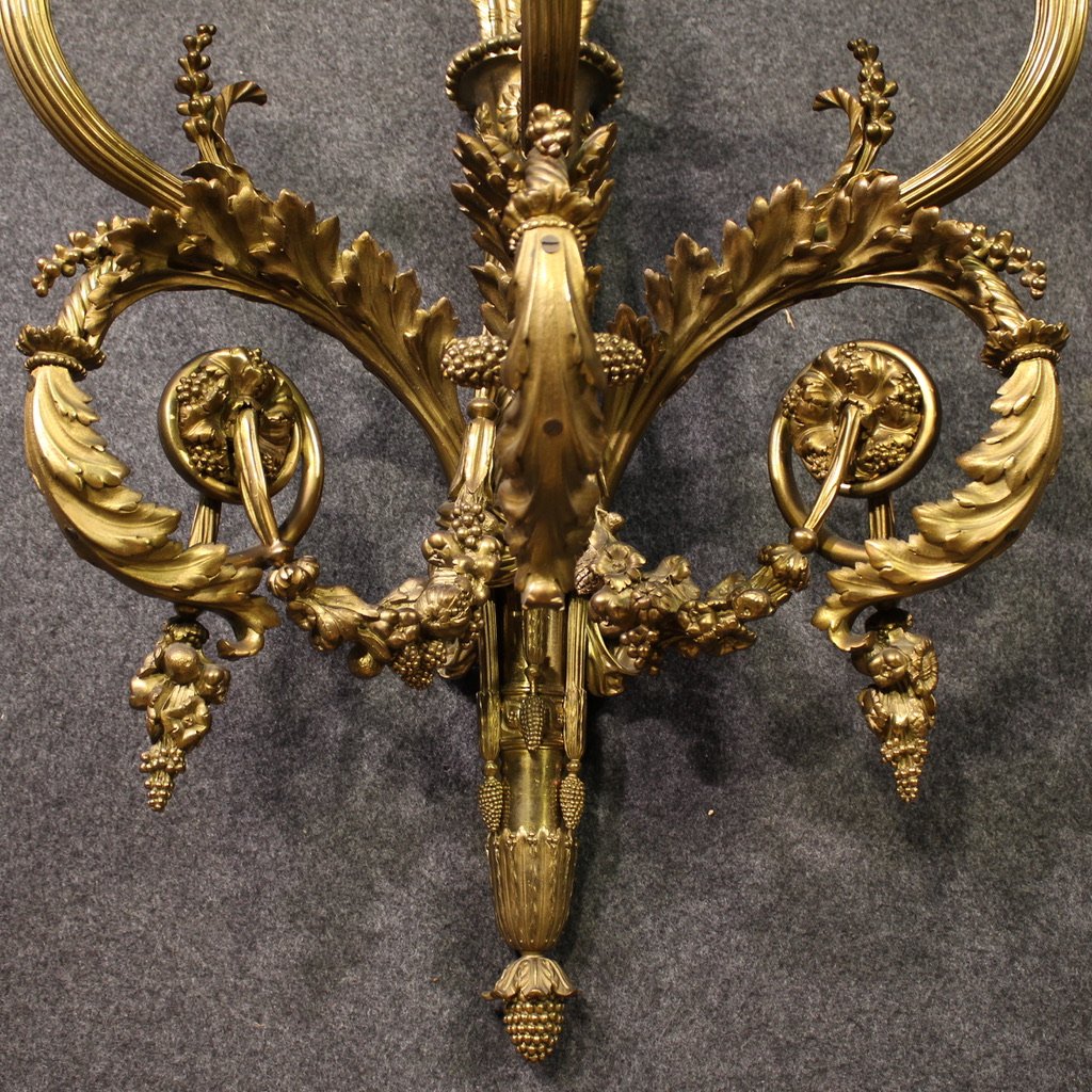 Pair Of French Louis XVI Style Gilded Bronze Wall Lamps-photo-3