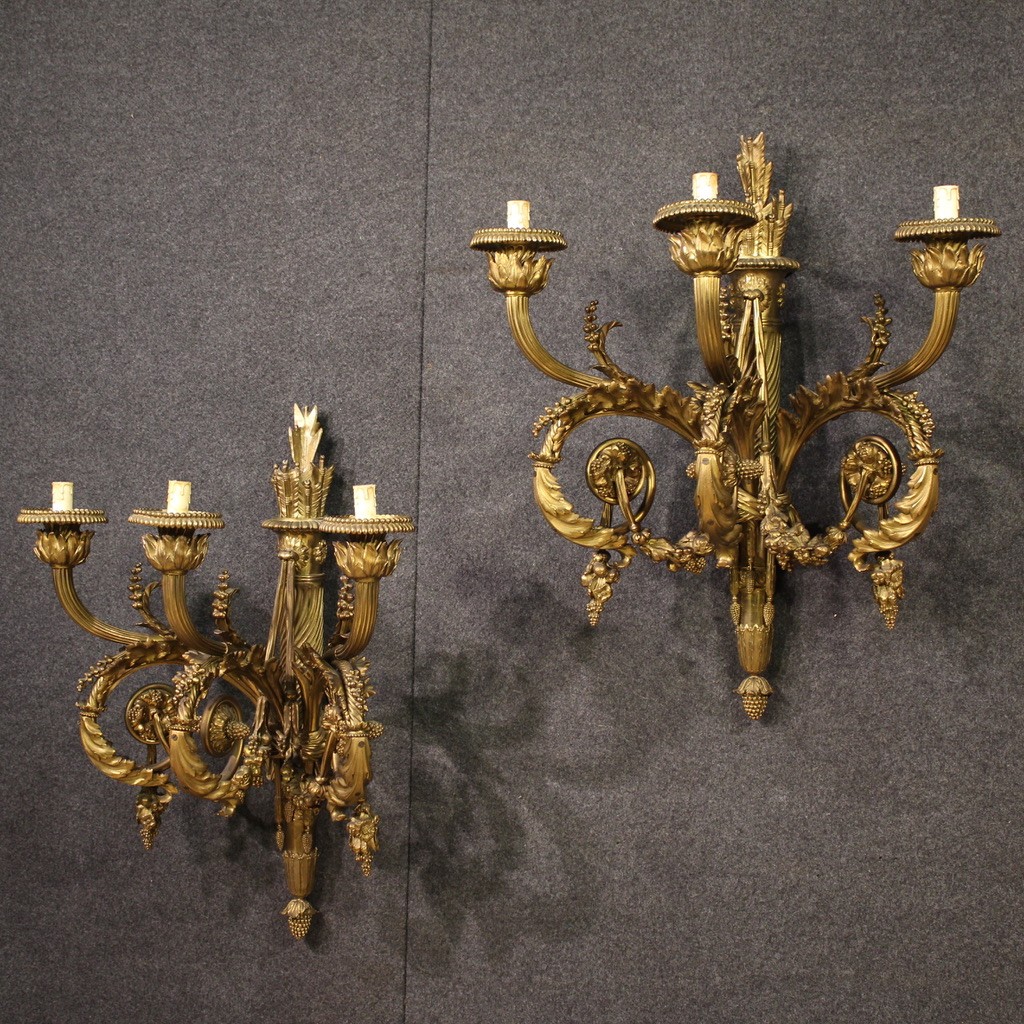 Pair Of French Louis XVI Style Gilded Bronze Wall Lamps