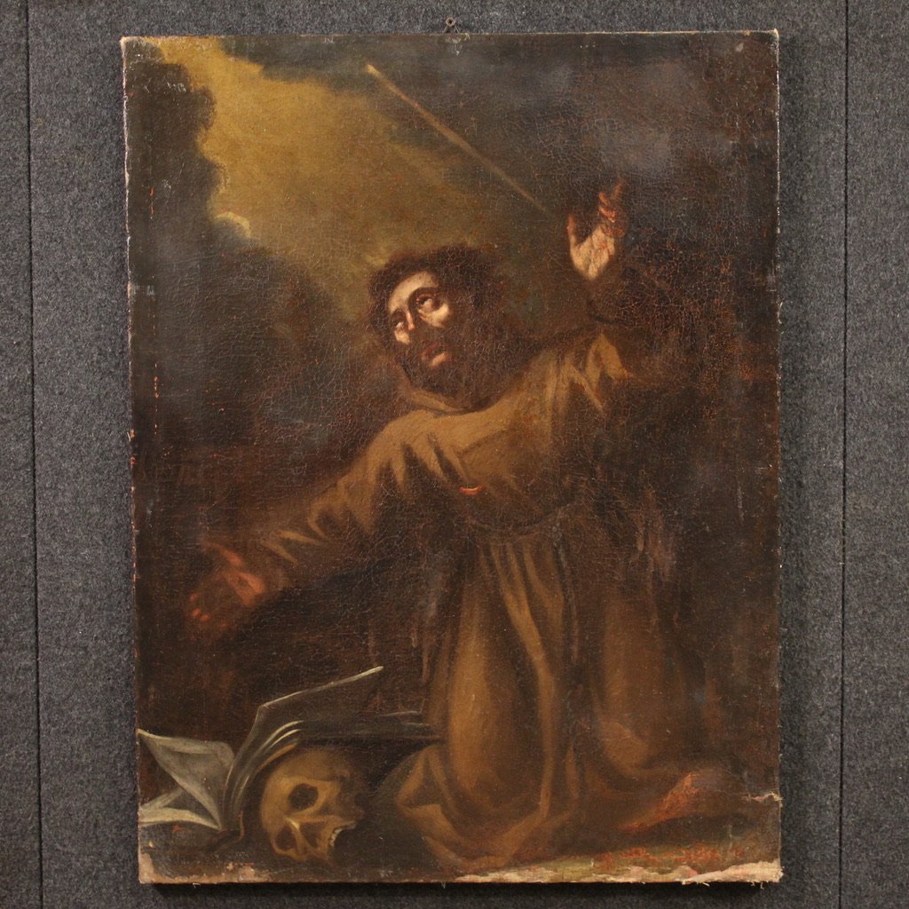 Peinture religieuse du 17ème siècle, Saint François d'Assise-photo-2