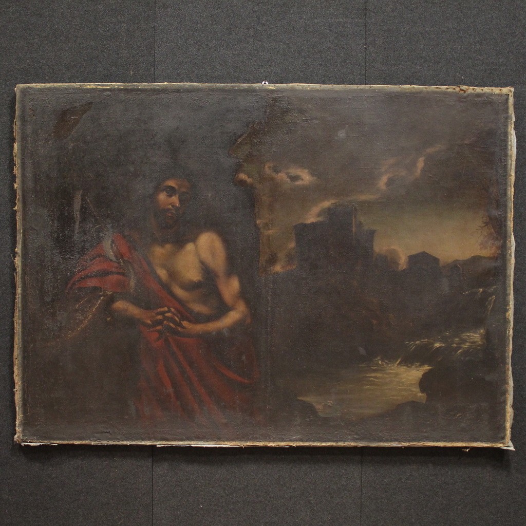 Grand tableau italien du 17ème siècle, Saint Jean-Baptiste