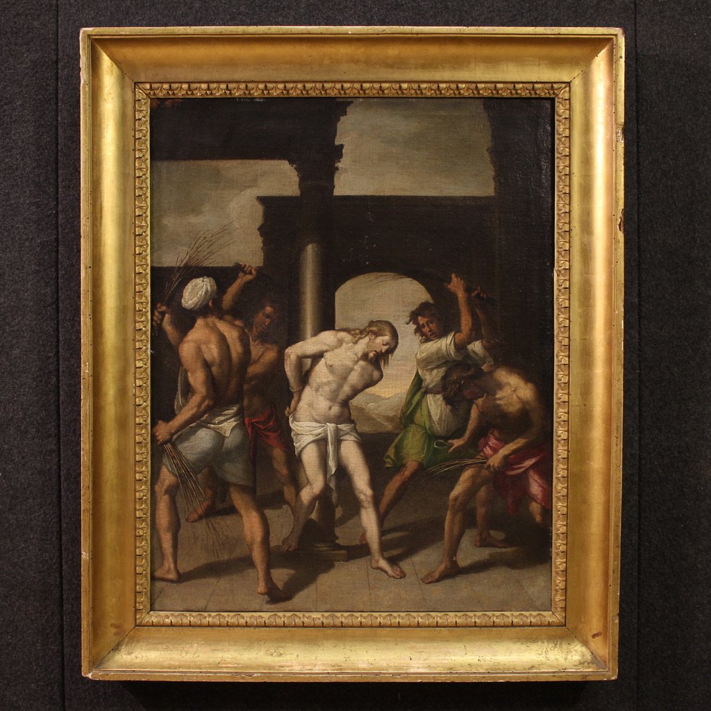 17th Century Italian Painting, Flagellation Of Christ-photo-2
